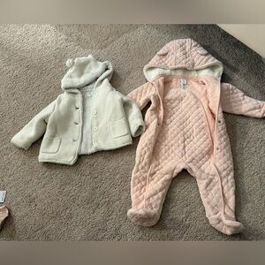 Nordstrom Cozy Pink Quilted Baby Onesie and GAP coat